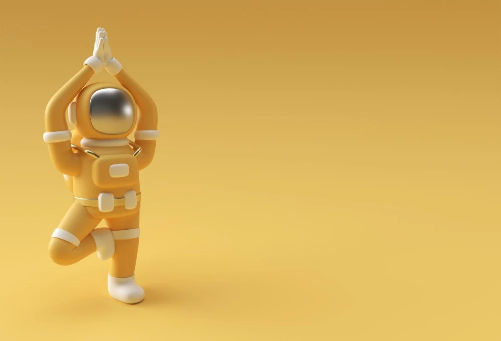 An astronaut balanced in a yoga tree pose, representing the CARE program